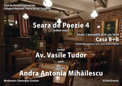 Vasile Tudor, invitatul special al serii de poezie al Casei „Light of 